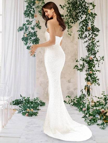 Wholesale Engagement Sparkle & Shine Formal Wedding Dresses Court Train Mermaid / Trumpet Sleeveless One Shoulder Satin With Sequin 2023 Bridal Gowns