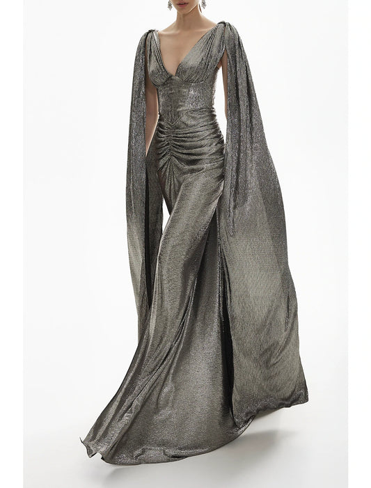 Aimishang Mermaid / Trumpet Evening Gown Elegant Dress Formal Long Sleeve V Neck Sequined with Glitter Ruched