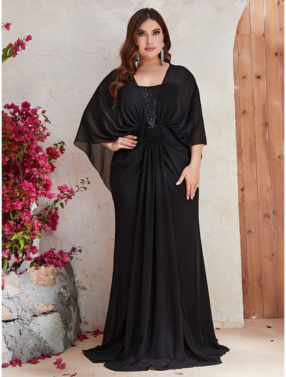 wholesale  Mermaid / Trumpet Wedding Guest Dresses Plus Size Dress Formal Sweep / Brush Train Long Sleeve V Neck Polyester with Sequin Shawl