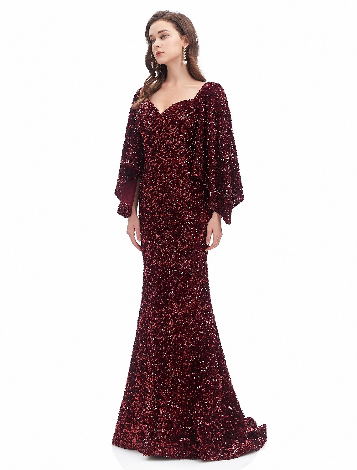 Wholesa Mermaid / Trumpet Evening Gown Sparkle Dress Formal Evening Court Train Long Sleeve Sweetheart Sequined with Sequin