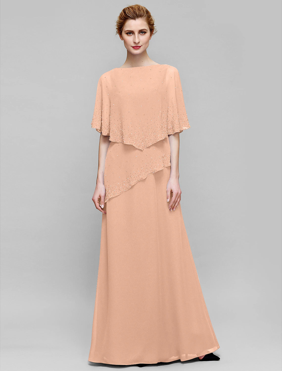 wholesale  Sheath / Column Mother of the Bride Dress Elegant Bateau Neck Floor Length Chiffon Sleeveless with Beading