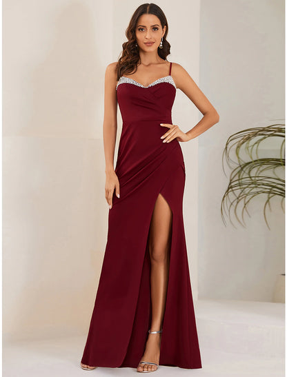 Wholesale Mermaid / Trumpet Wedding Guest Dresses Sexy Dress Formal Floor Length Sleeveless Spaghetti Strap Stretch Fabric with Slit Pure Color