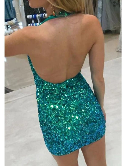 wholesale  Mermaid / Trumpet Party Dresses Sexy Dress Cocktail Party Short / Mini Sleeveless V Neck Sequined Backless with Sequin