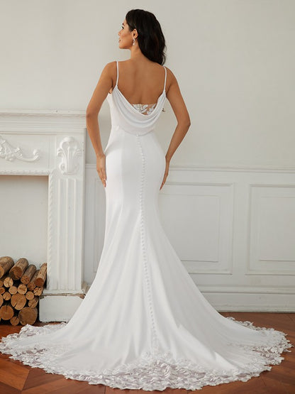 Aimishang  Sheath/Column Stretch Crepe Lace V-neck Sleeveless Court Train Wedding Dresses