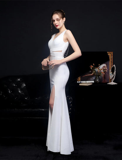 wholesale  Mermaid / Trumpet Prom Dresses Elegant Dress Formal Floor Length Sleeveless V Neck Polyester with Slit