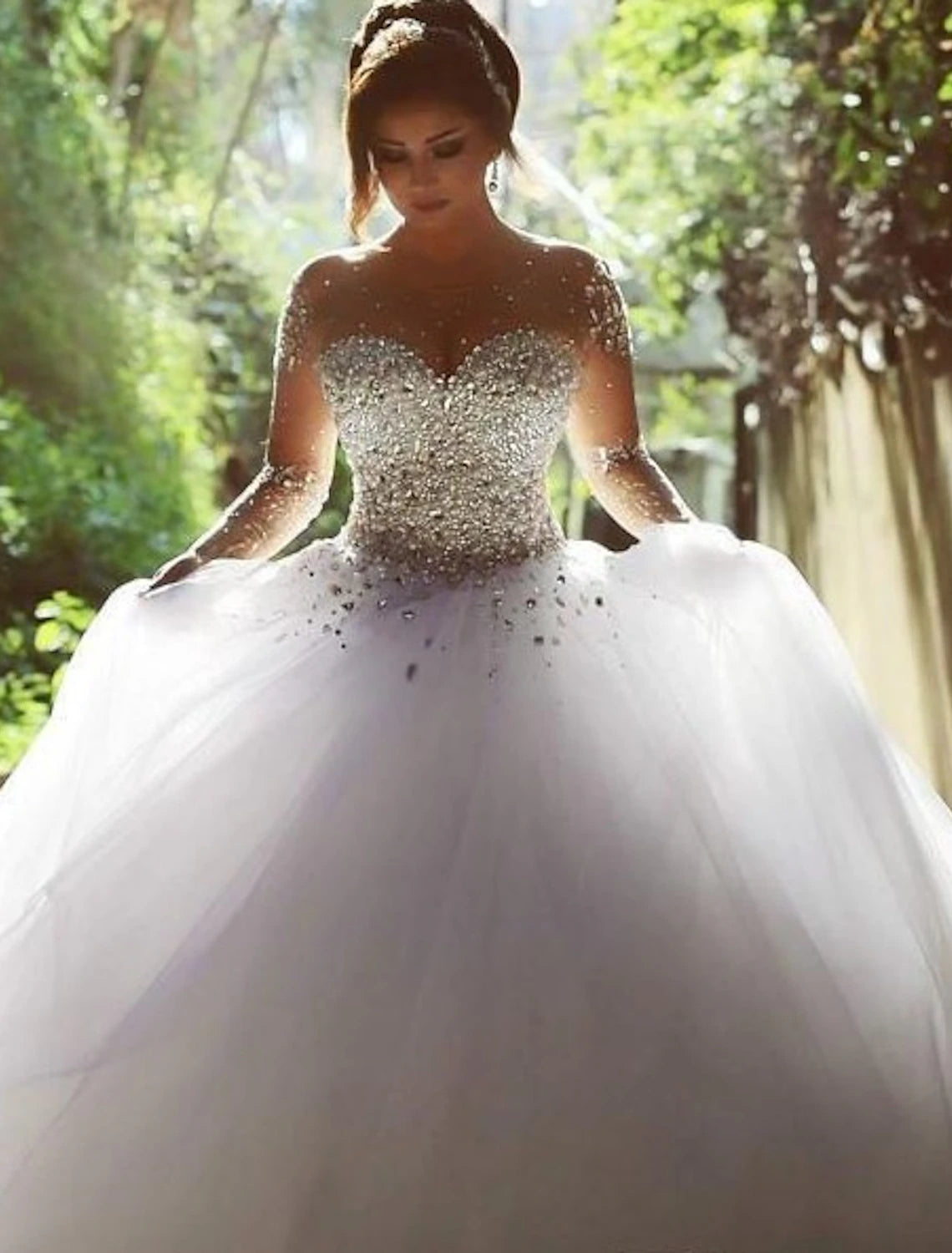 Wholesale Engagement Formal Fall Wedding Dresses Sparkle & Shine Ball Gown Sweetheart Strapless Court Train Satin Bridal Gowns With Crystals Beading Summer Wedding Party