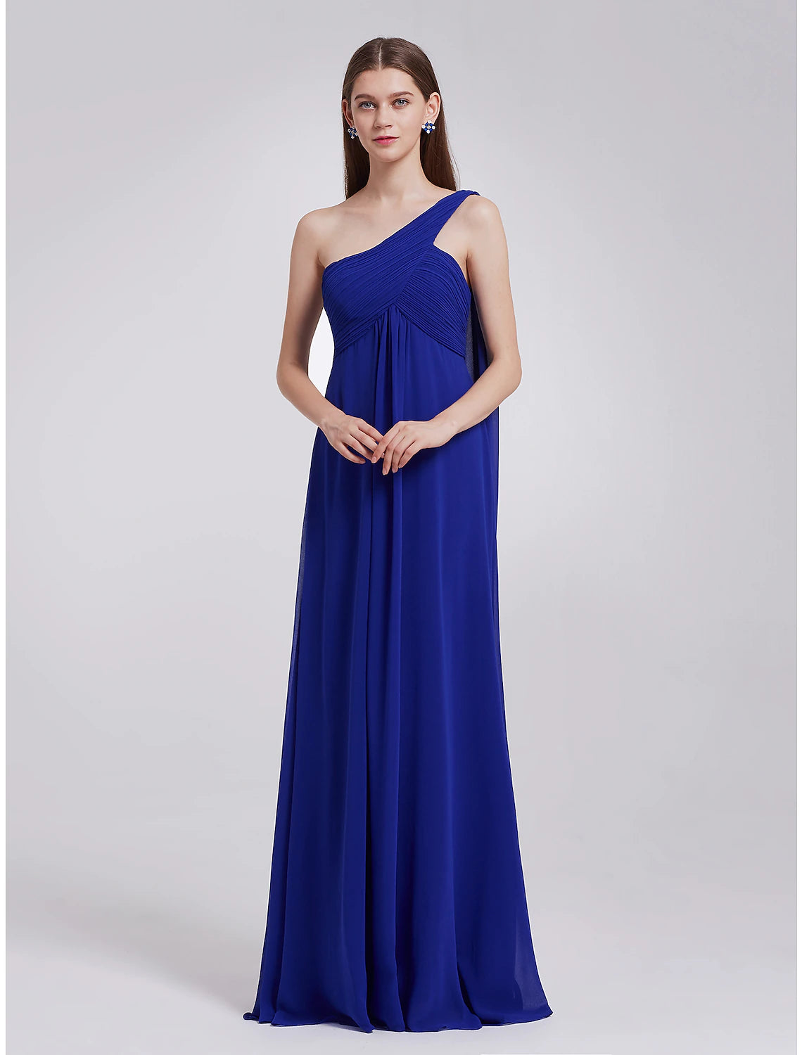 Wholesale A-Line Evening Gown Empire Dress Formal Evening Floor Length Sleeveless One Shoulder Bridesmaid Dress Chiffon Backless with Pleats Draping