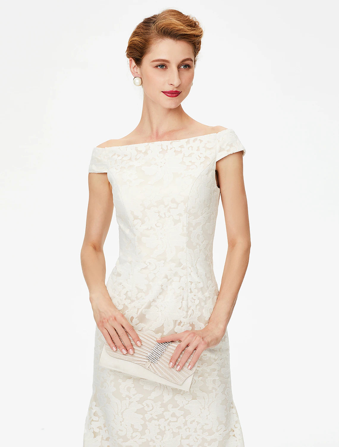 Wholesa Sheath / Column Mother of the Bride Dress Elegant Off Shoulder Floor Length Lace Short Sleeve No with Lace