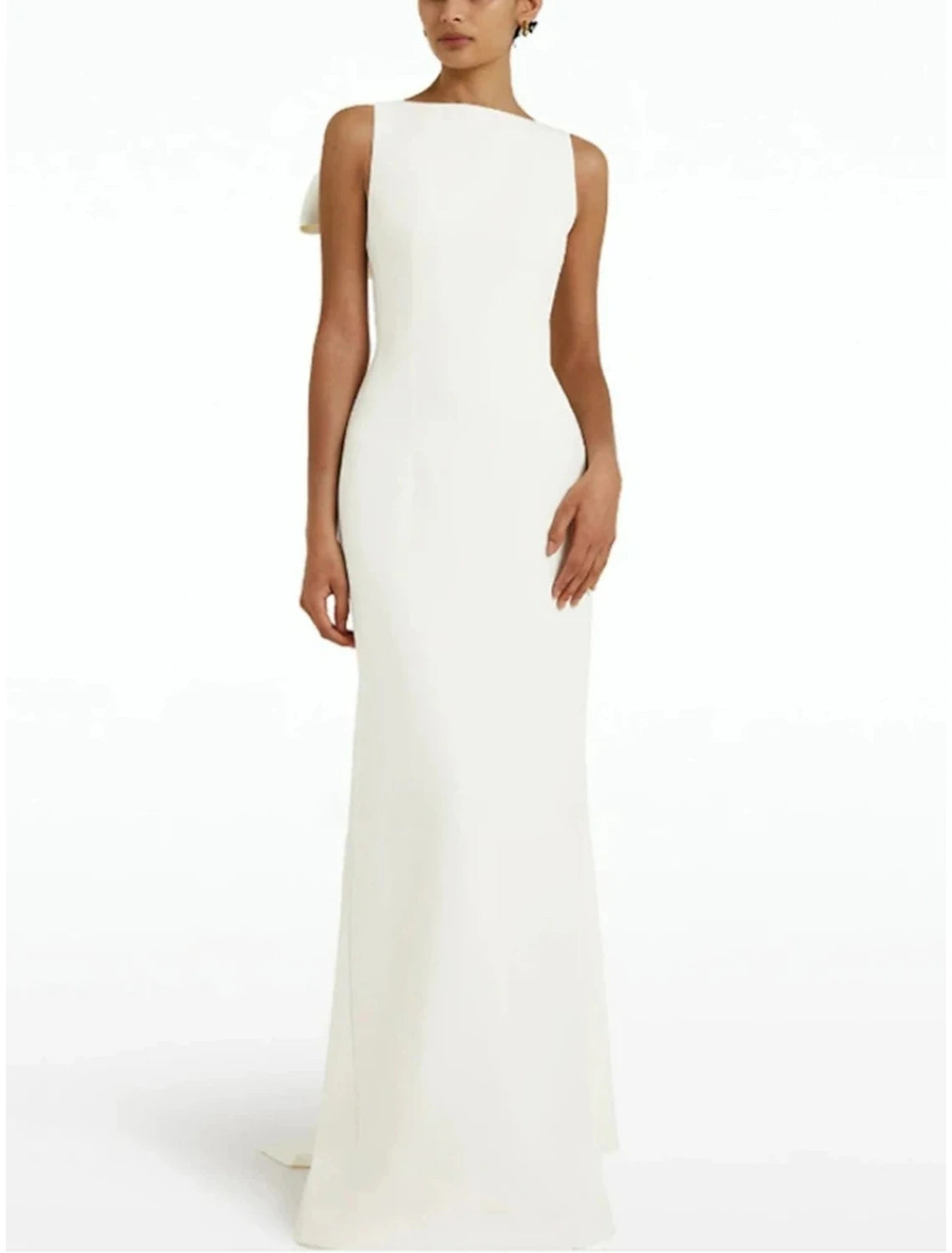 Aimishang Sheath Red Green Dress Evening Gown Elegant Dress Formal Sweep / Brush Train Sleeveless Jewel Neck Fabric with Bow(s)