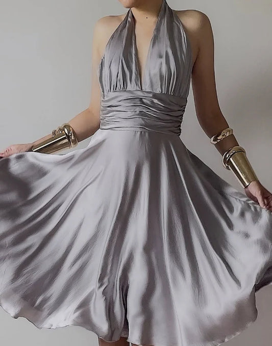 Aimishang Vintage A Line Halter Open Back Prom Dress Lovely Homecoming Dress Charming Cocktail Dresses
