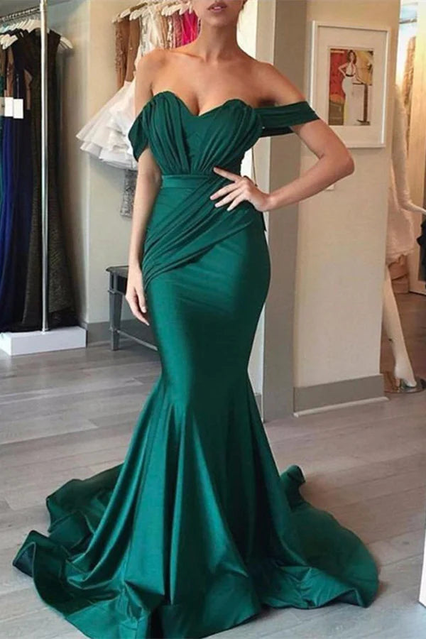 Dark Green Off The Shoulder Mermaid Evening Dress Sexy Party Dress Floor Length Wholesale