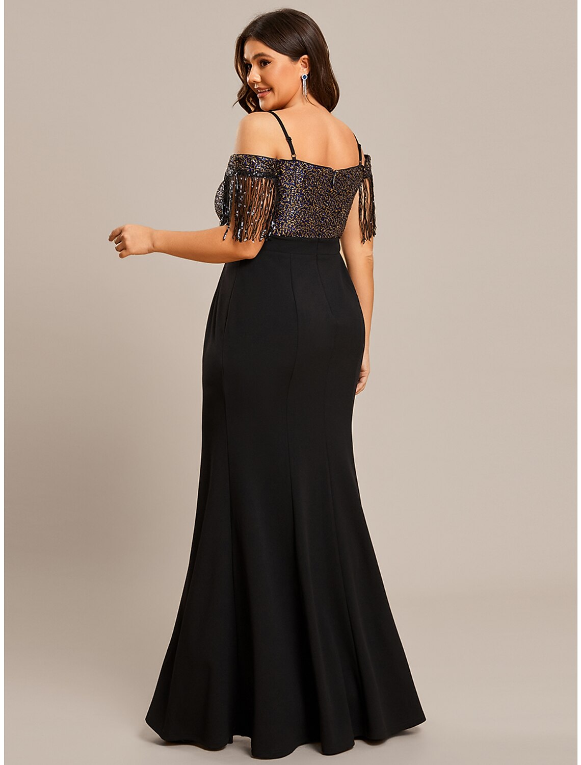 Wholesa Mermaid / Trumpet Wedding Guest Dresses Minimalist Dress Formal Black Tie Floor Length Short Sleeve Off Shoulder Stretch Fabric with Fringe Tassel