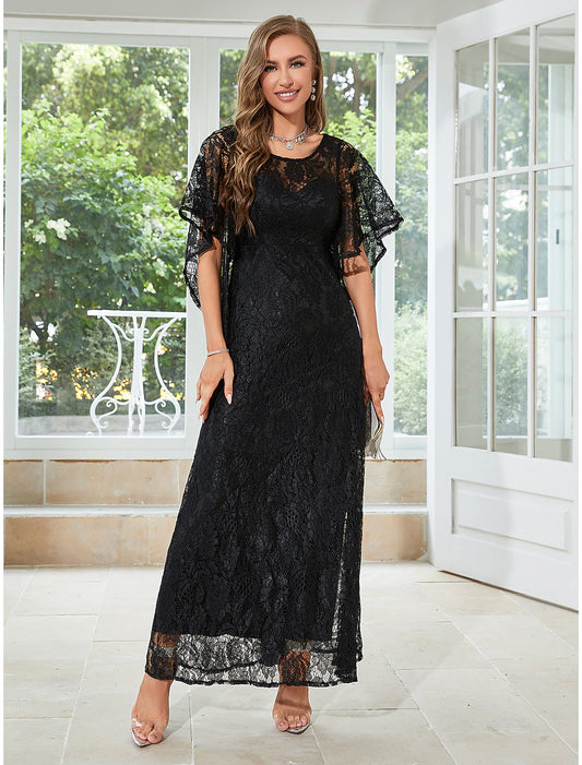 wholesale   A-Line Wedding Guest Dresses Elegant Dress Party Wear Ankle Length Half Sleeve Jewel Neck Lace with Ruffles Appliques