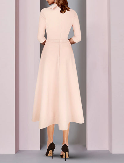 wholesale A-Line Mother of the Bride Dress Elegant High Low Jewel Neck Asymmetrical Tea Length Satin 3/4 Length Sleeve with Sash / Ribbon Solid Color