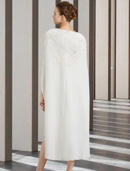 wholesale  Two Piece Sheath / Column Mother of the Bride Dress Wedding Guest Church Elegant Jewel Neck Knee Length Chiffon Lace Sleeveless with Beading Appliques Fall