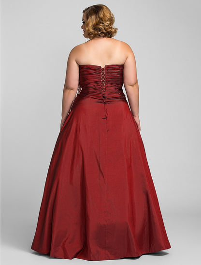 Wholesa Ball Gown Plus Size Prom Formal Evening Dress Strapless Sleeveless Floor Length Taffeta with Beading Appliques