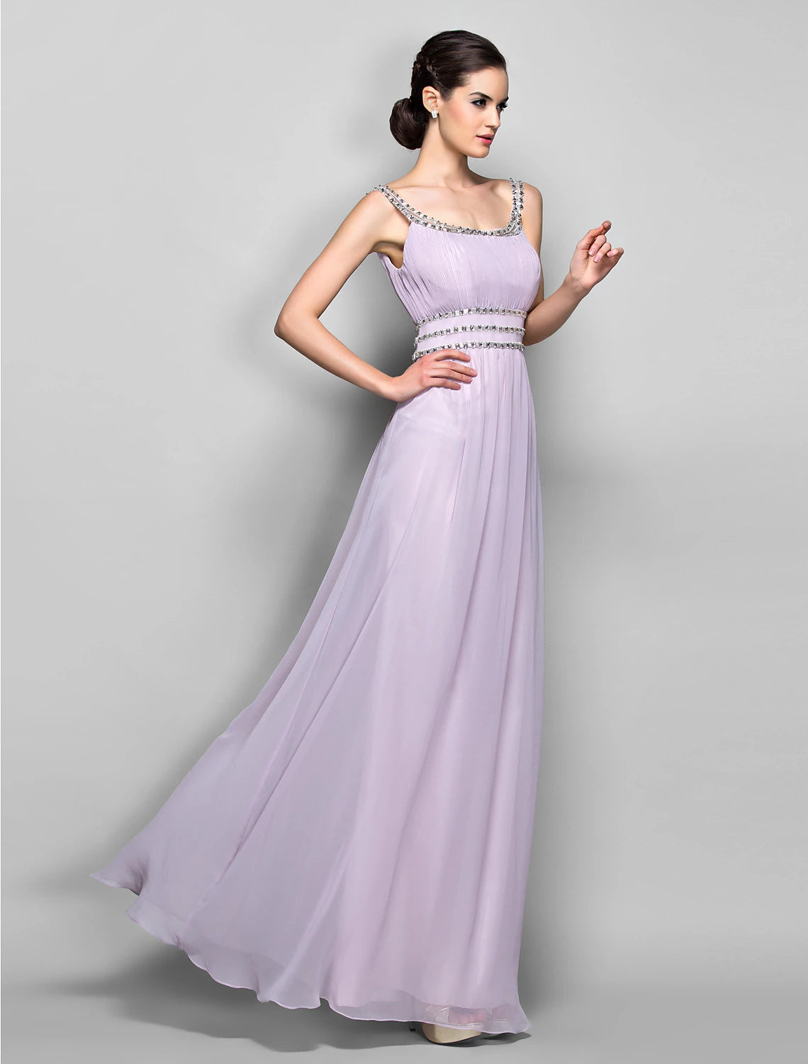 Wholesa Sheath / Column Open Back Prom Formal Evening Military Ball Dress Scoop Neck Floor Length Georgette with Beading