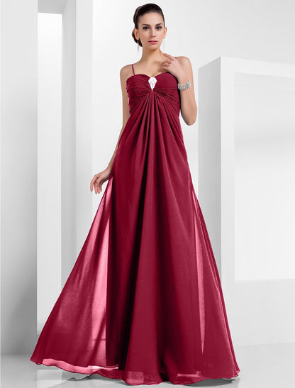 Wholesa A-Line Empire Holiday Formal Evening Dress Spaghetti Strap Sleeveless Floor Length Chiffon with Crystals