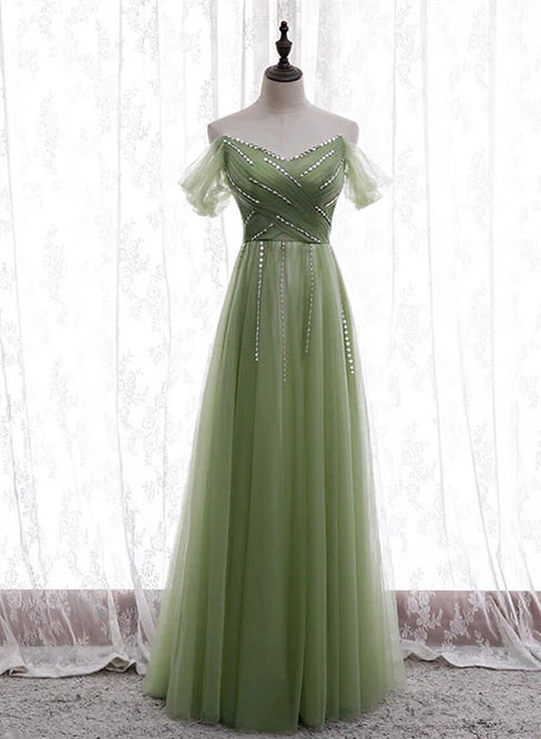 Light Green Beaded Sweetheart Long Party Dress Formal Dress Prom Dress Off Shoulder Wholesale