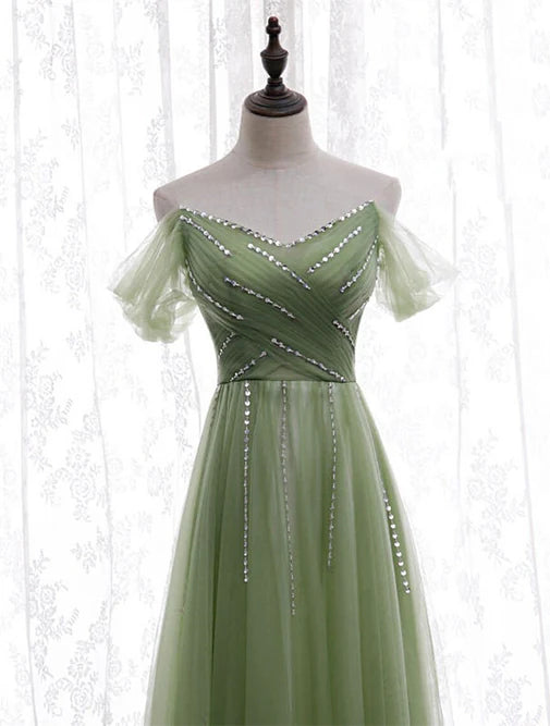 Light Green Beaded Sweetheart Long Party Dress Formal Dress Prom Dress Off Shoulder Wholesale