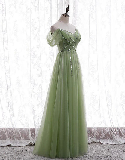 Light Green Beaded Sweetheart Long Party Dress Formal Dress Prom Dress Off Shoulder Wholesale