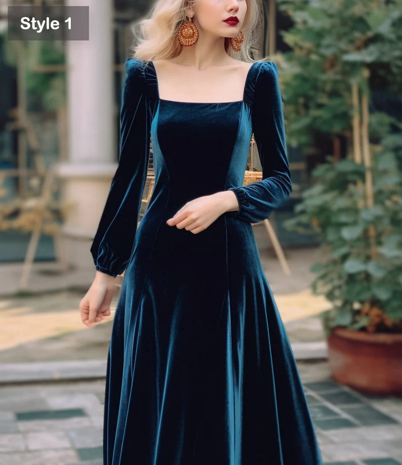 Wholesale Elegant Velvet Dress Ruched Long Sleeve Formal Dress for Wedding Guest Bridesmaid or Evening Dress