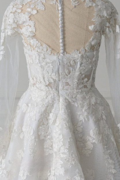 Wholesale Short White A-Line Illusion Neck Long Sleeves Lace Wedding Dresses