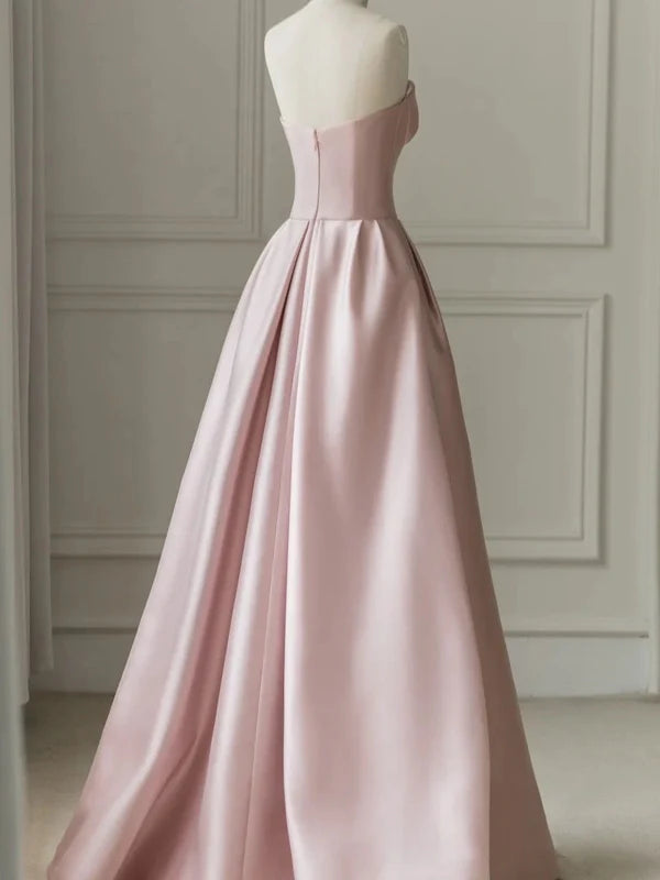 Aimishang Sleeveless Satin A-Line Floor-Length Evening Gown Slit with Tulle Strapless Prom Dress