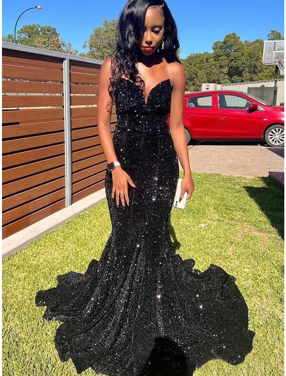 Wholesa Mermaid / Trumpet Prom Dresses Glittering Dress Graduation Prom Floor Length Sleeveless V Neck Sequined with Sequin