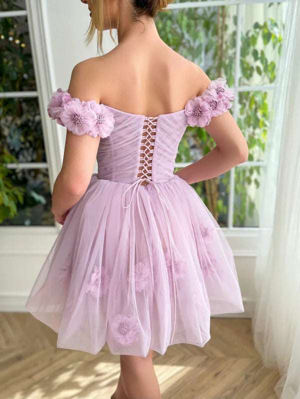 Wholesale Lilac Graduation Dresses Corset Strapless Short Tulle Homecoming Dress