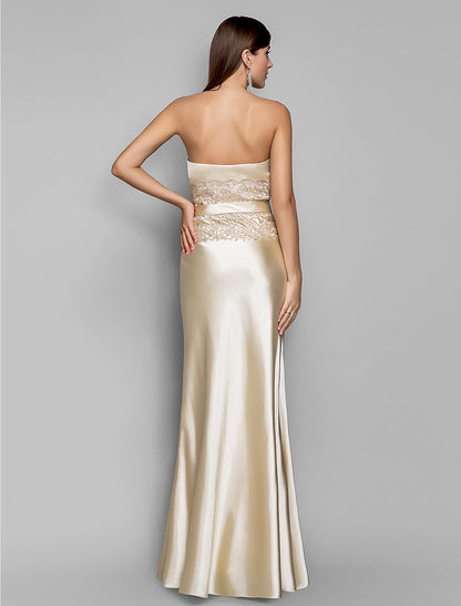 Wholesa Mermaid / Trumpet Evening Gown Open Back Dress Wedding Guest Cocktail Party Floor Length Sleeveless Sweetheart Stretch Satin with Appliques