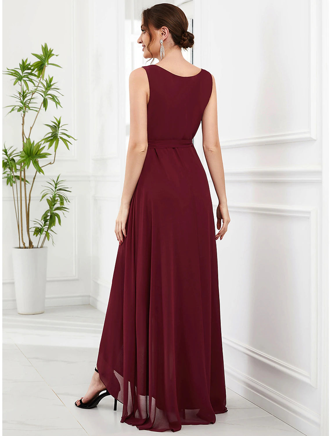 wholesale  A-Line Wedding Guest Dresses Elegant Dress Party Wear Asymmetrical Sleeveless V Neck Chiffon with Ruffles Strappy