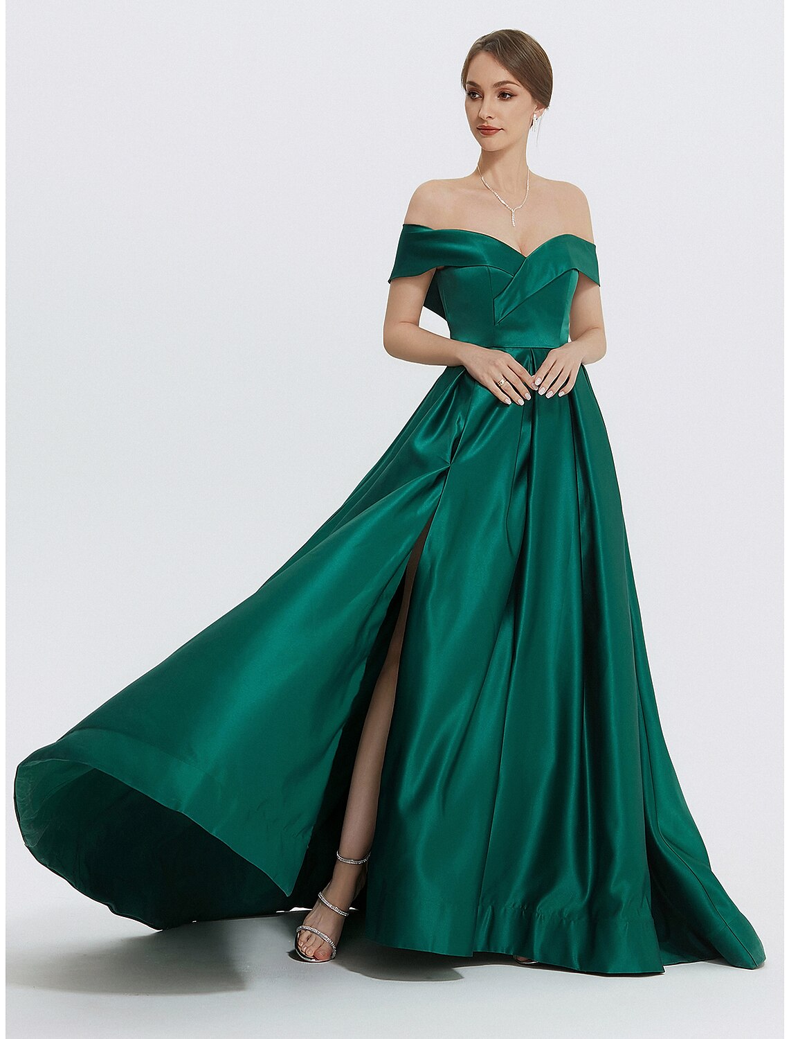 Wholesa A-Line Evening Gown Elegant Dress Formal Prom Floor Length Sleeveless Sweetheart Satin with Slit