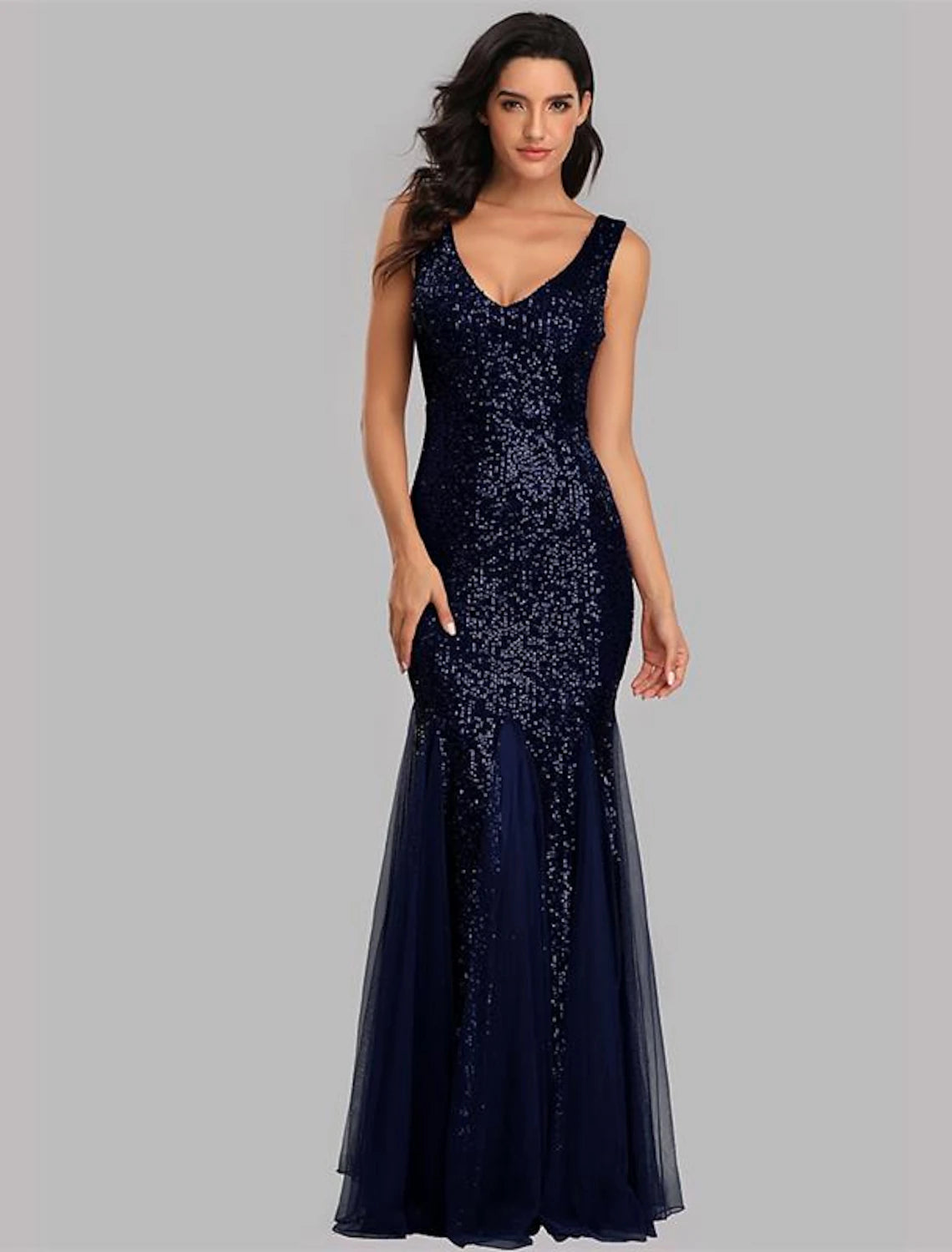 Wholesa  Mermaid / Trumpet Sparkle Sexy Party Wear Formal Evening Dress V Neck Sleeveless Floor Length Sequined with Sequin