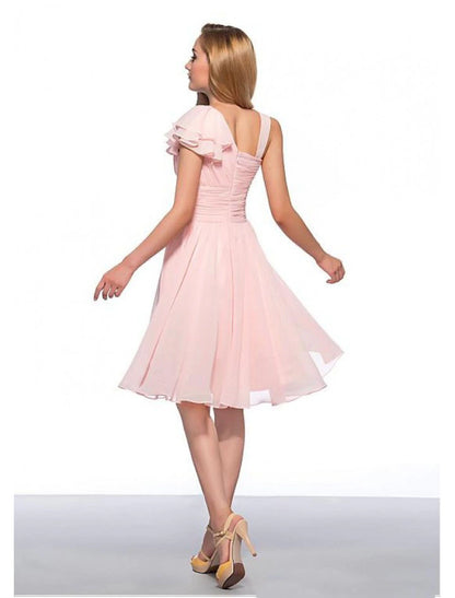 wholesale   A-Line Empire Elegant Engagement Cocktail Party Dress Jewel Neck Sleeveless Knee Length Chiffon with Ruched