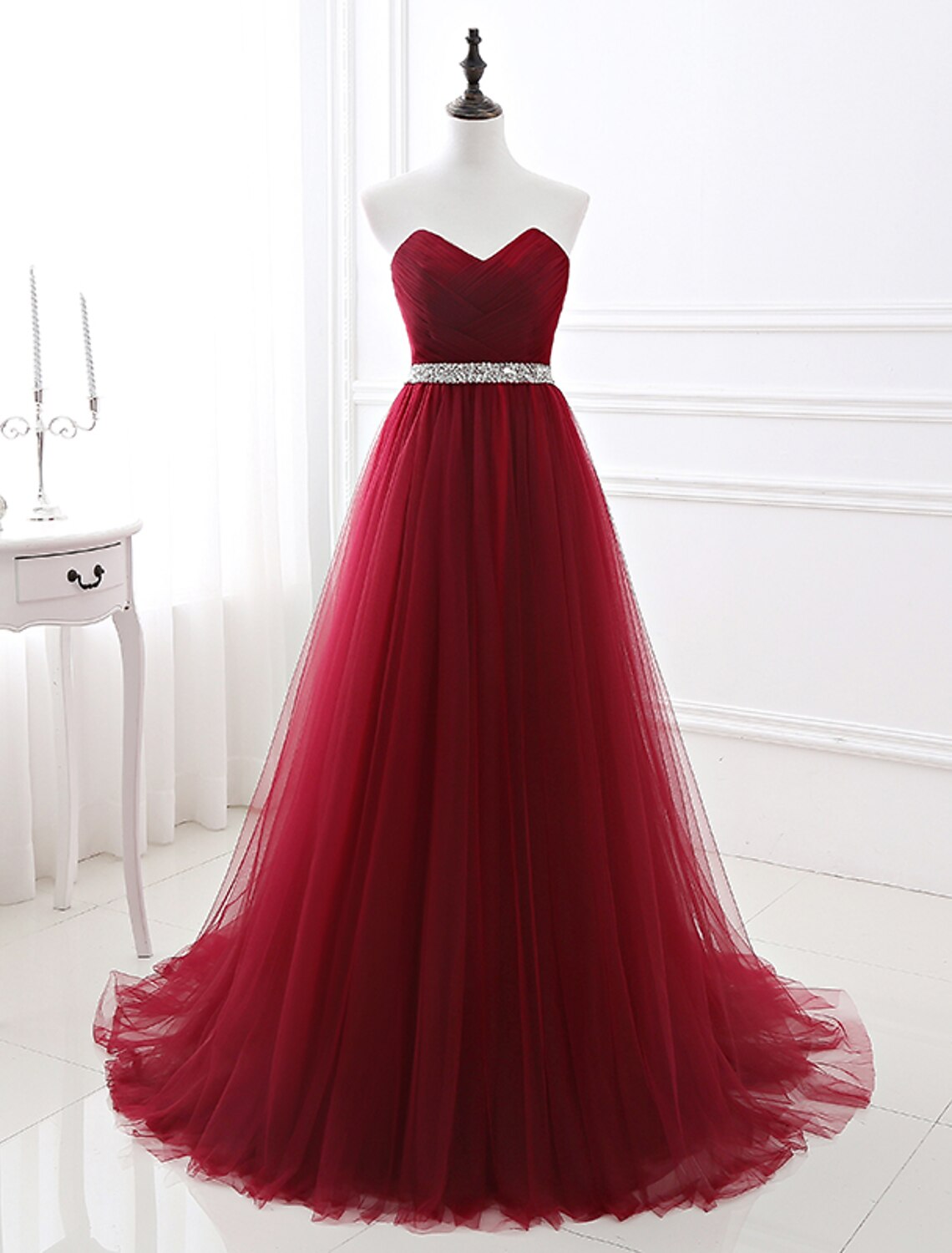 wholesale  A-Line Elegant Quinceanera Prom Valentine's Day Dress Strapless Sleeveless Chapel Train Satin with Crystals