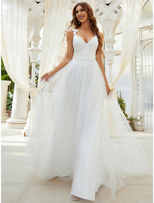 Wholesale Reception Casual Wedding Dresses A-Line Sweetheart V Wire Regular Straps Sweep / Brush Train Tulle Bridal Gowns With Crystals Appliques 2023 Summer Wedding Party