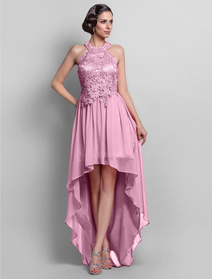 wholesale   Sheath / Column Elegant Dress Wedding Guest Asymmetrical Sleeveless Halter Chiffon Backless with Appliques