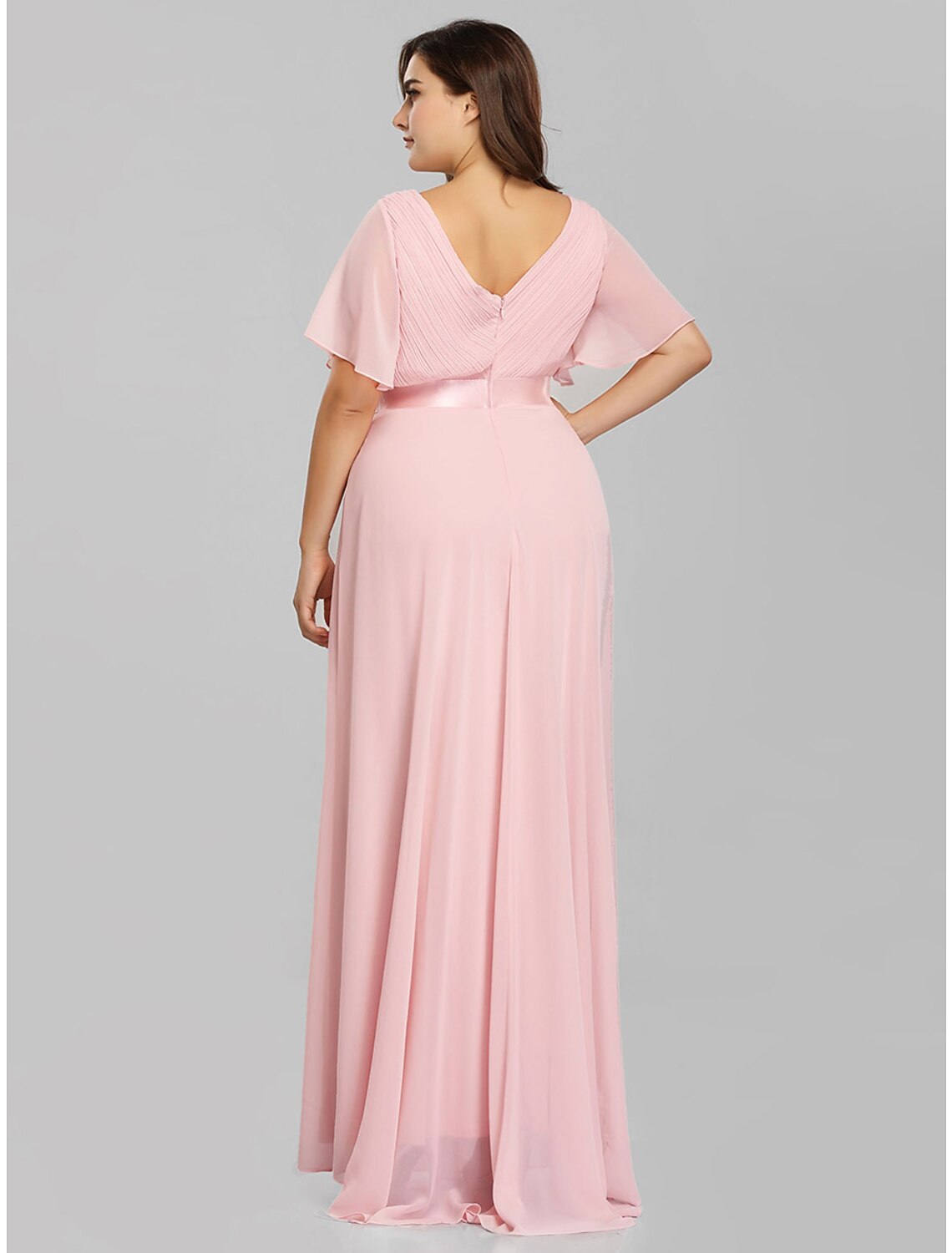 wholesale A-Line Mother of the Bride Dress Plus Size Elegant V Neck Floor Length Chiffon Short Sleeve with Sash / Ribbon Ruching