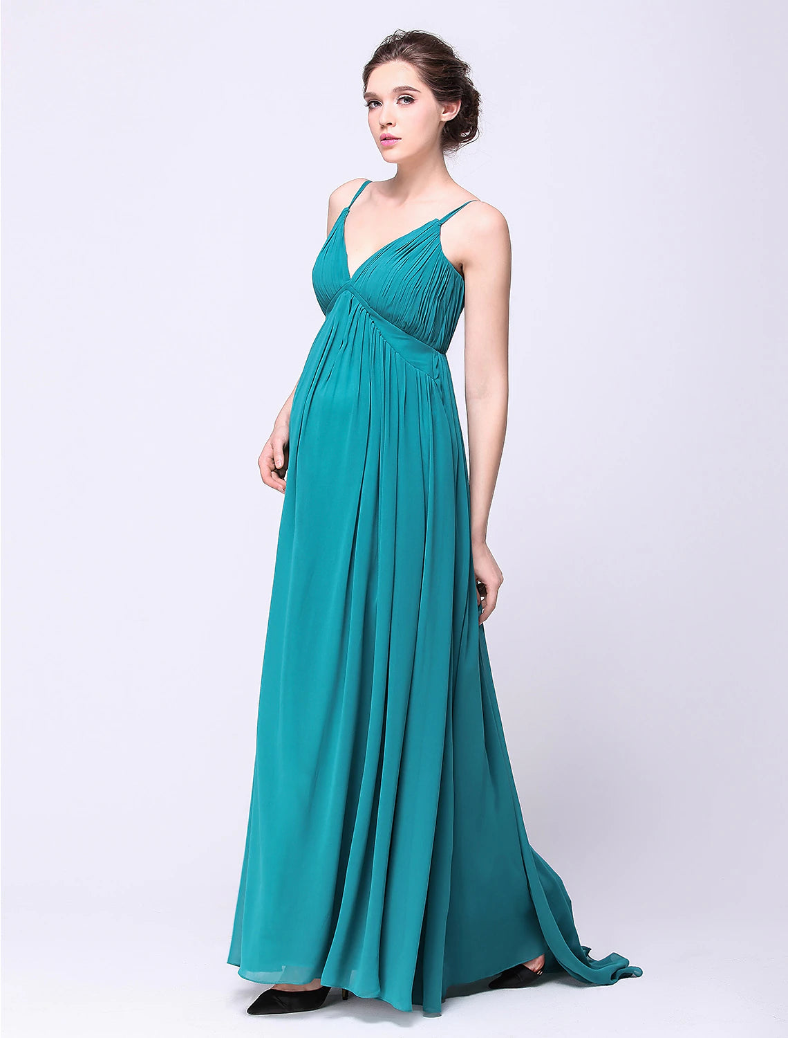 Wholesa A-Line Open Back Formal Evening Dress Spaghetti Strap Sleeveless Sweep / Brush Train Chiffon with Draping