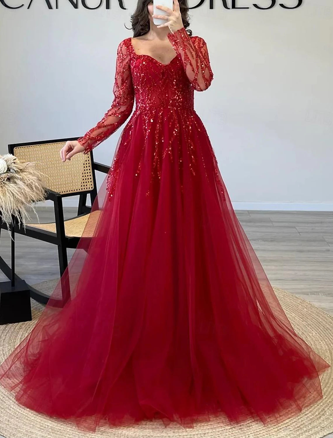 Wholesa A-Line Prom Dresses Elegant Dress Formal Prom Floor Length Sleeveless Square Neck Tulle with Sequin