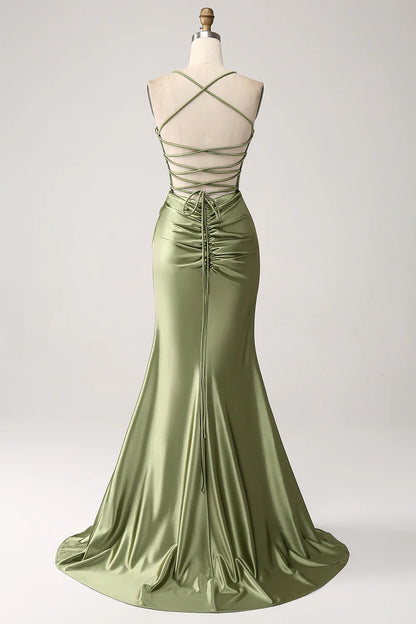 Wholesale Army Green Mermaid Cowl Neckline Sequin Long Prom Dress With Slit