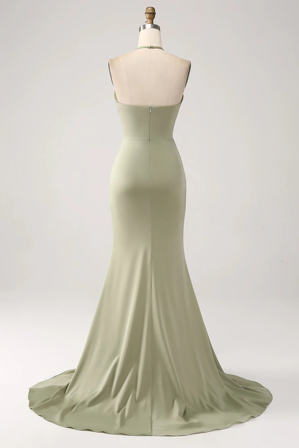 Wholesale Sheath Evening Dress Pistachio V-Neck Beaded Long Prom Dress With Slit