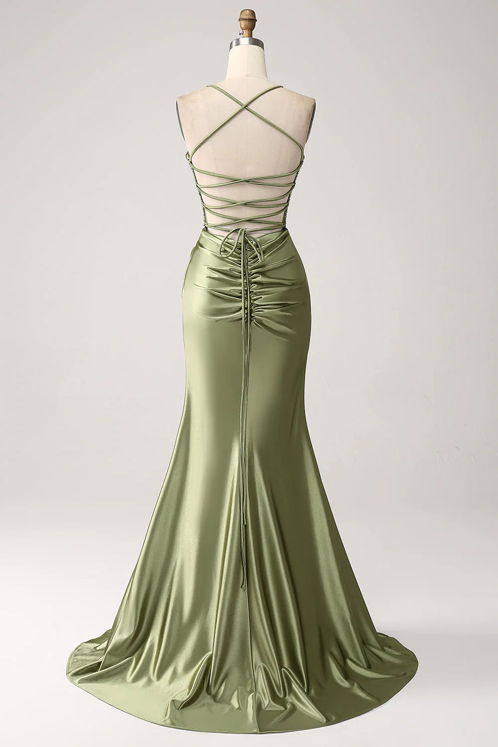 Wholesale Mermaid Evening Dress Cowl Neckline Sequin Long Prom Dress With Slit Army Green