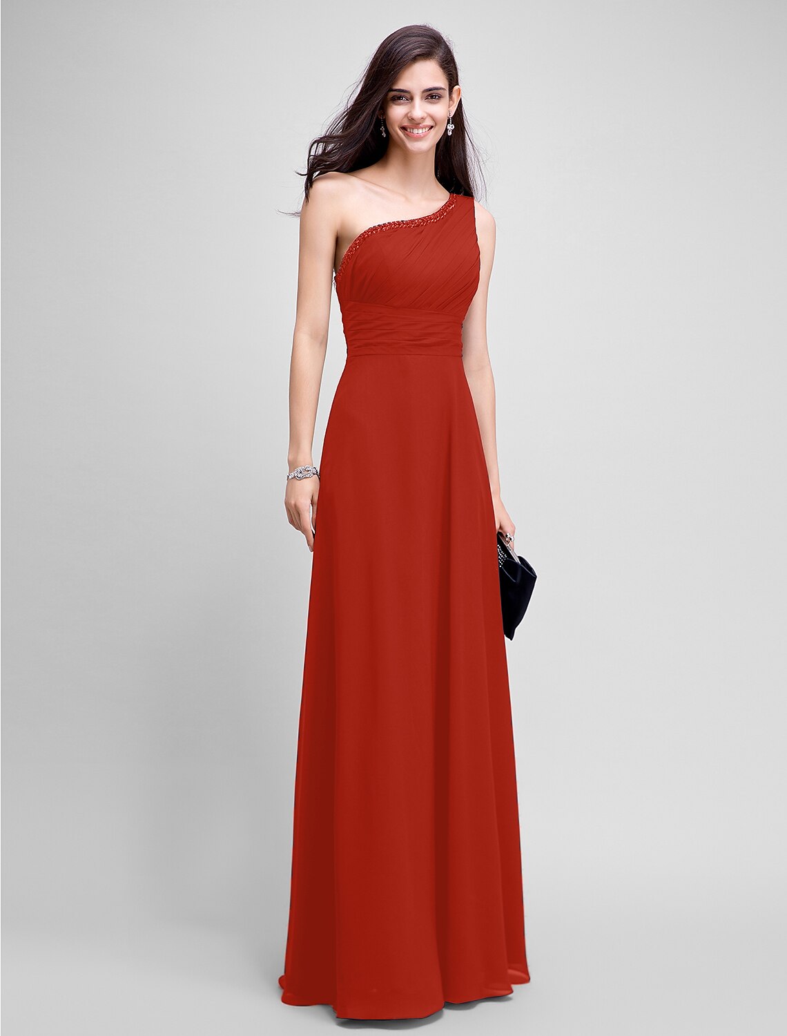 Wholesa Sheath / Column Empire Dress Wedding Guest Formal Evening Floor Length Sleeveless One Shoulder Bridesmaid Dress Chiffon with Ruched Beading