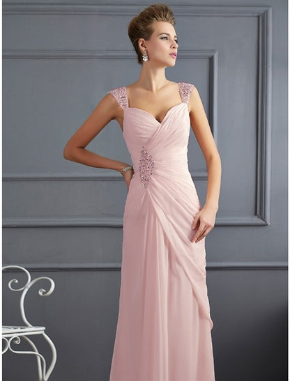 Wholesa Mermaid / Trumpet Evening Gown Sparkle & Shine Dress Formal Wedding Guest Floor Length Sleeveless Spaghetti Strap Chiffon with Rhinestone Ruched