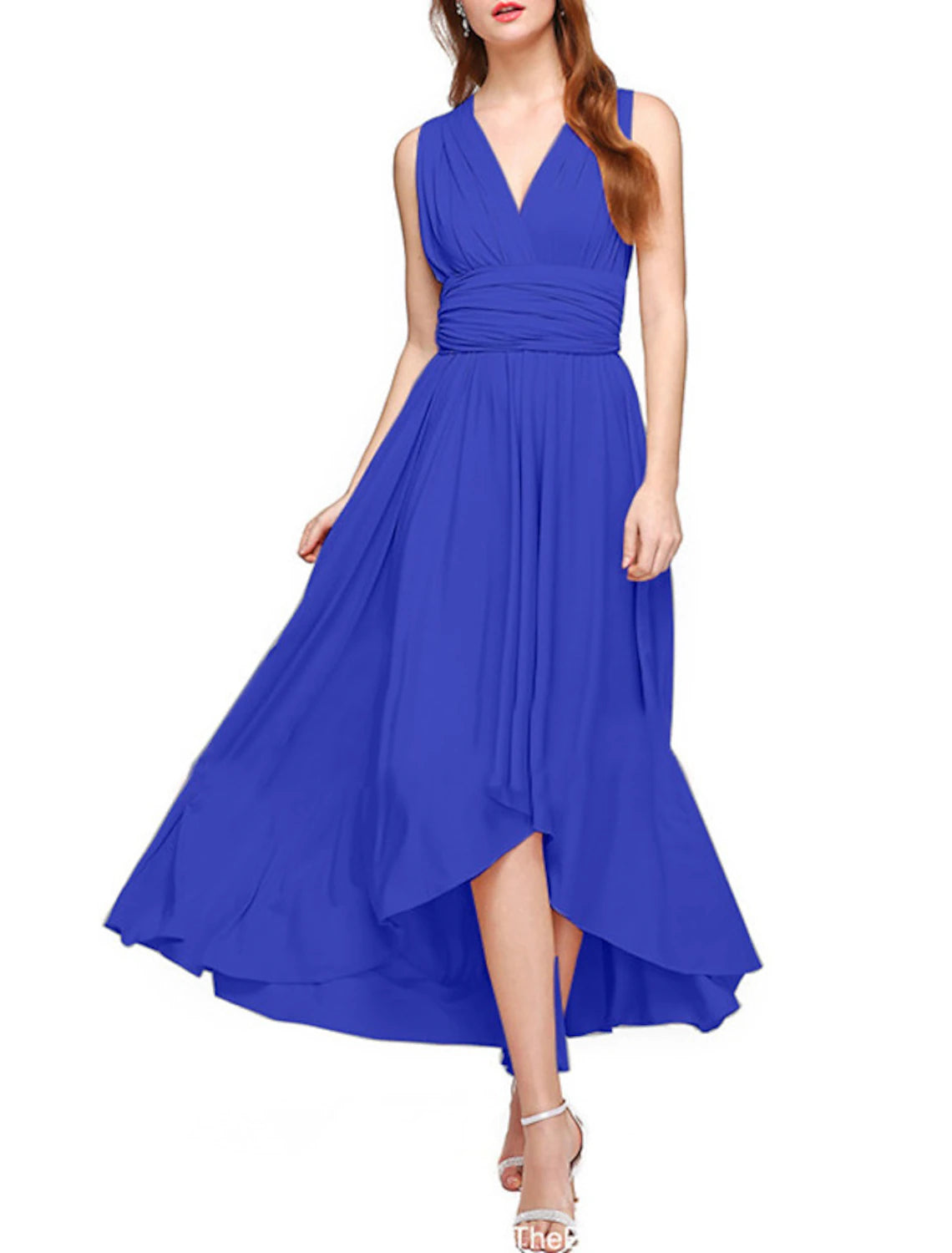 wholesale  A-Line Bridesmaid Dress V Neck Sleeveless Convertible Infinity Asymmetrical Spandex with Pleats / Solid Color