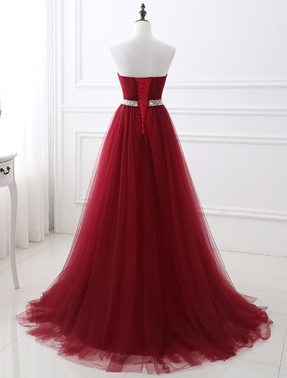 wholesale  A-Line Elegant Quinceanera Prom Valentine's Day Dress Strapless Sleeveless Chapel Train Satin with Crystals