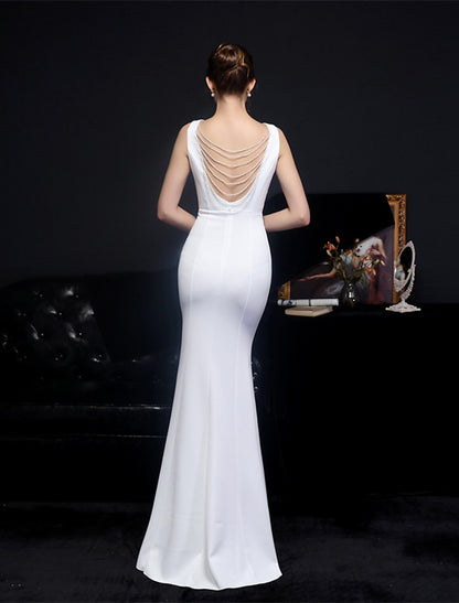 Wholesa Mermaid / Trumpet Prom Dresses Elegant Dress Formal Wedding Guest Floor Length Sleeveless V Neck Polyester with Slit