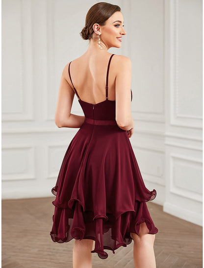 Wholesale A-Line Homecoming Dresses Elegant Dress Homecoming Short / Mini Sleeveless Sweetheart Chiffon with Pure Color Tiered